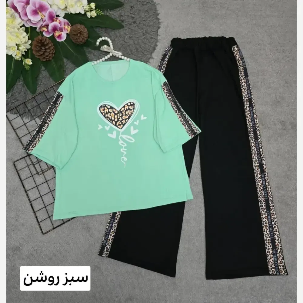 ست بلوبری پنبهتیشرت و شلوار فری سایز