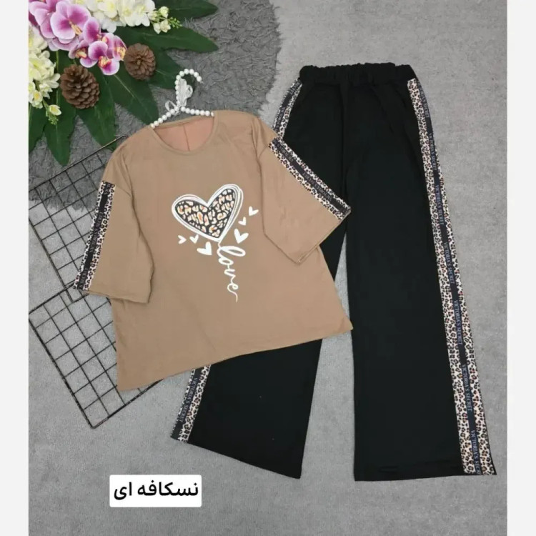 ست بلوبری پنبهتیشرت و شلوار فری سایز