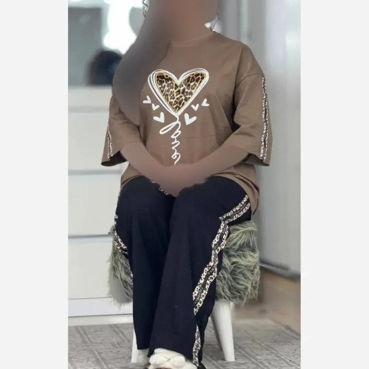 ست بلوبری پنبهتیشرت و شلوار فری سایز
