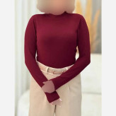 بادی زنانه یقه گرد فانریپ کش آستین بلند رنگ مشکی و زرشکی سایز 38 تا 44