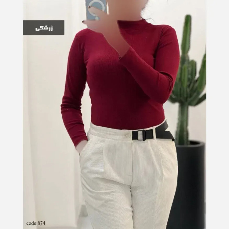 بادی زنانه یقه گرد فانریپ کش آستین بلند رنگ مشکی و زرشکی سایز 38 تا 44