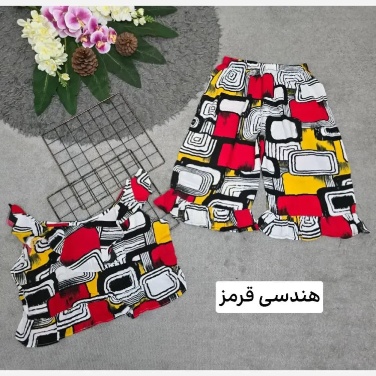 ست تاپ و شلوارک نخی زنانه مدل ماریا فری سایز