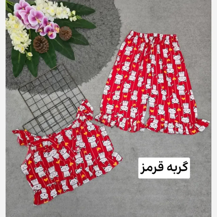 ست تاپ و شلوارک نخی زنانه مدل ماریا فری سایز