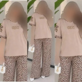 ست تیشرت و شلوار زنانه نخ پنبه گلکسی مدل بنلی سایز فری 38 تا 46