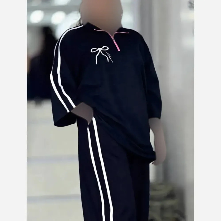 ست تیشرت و شلوار زنانه ژاله نخ پنبه فری سایز بیرون پوش