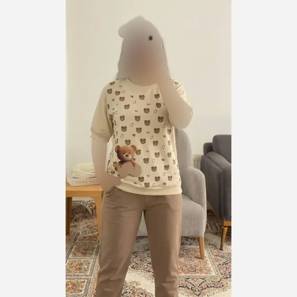ست لباس زنانه آستین کوتاه پنبه گلکسی رنگ نسکافه ای سایز فری 36 تا 46
