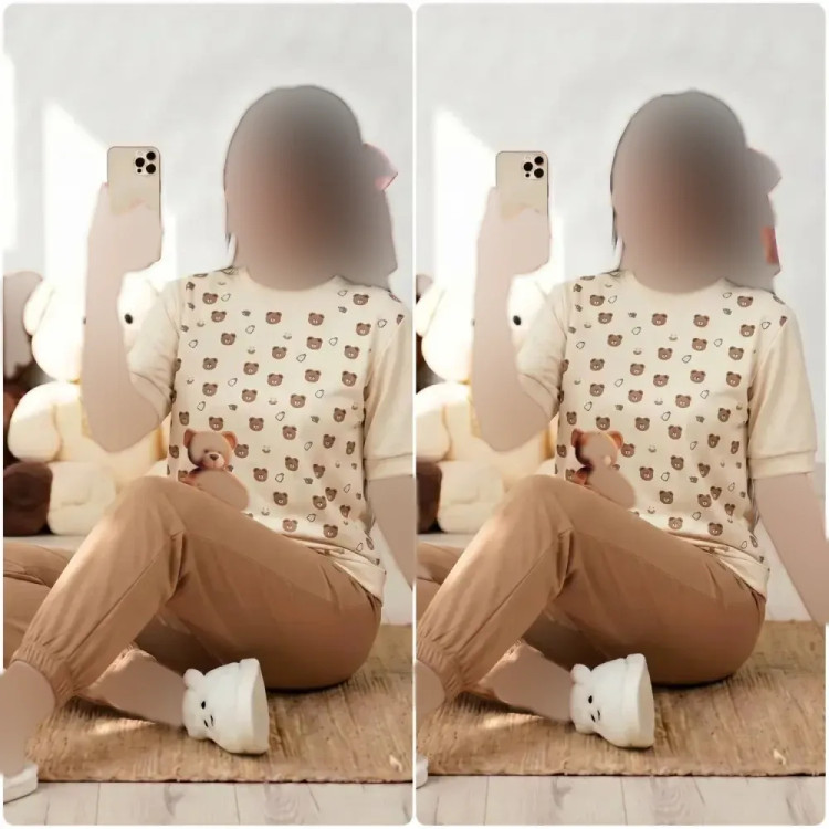 ست لباس زنانه آستین کوتاه پنبه گلکسی رنگ نسکافه ای سایز فری 36 تا 46