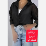 شومیز شیشه ای کریشه درختی مشکی فری سایز 36 تا 46 خنک تابستانه