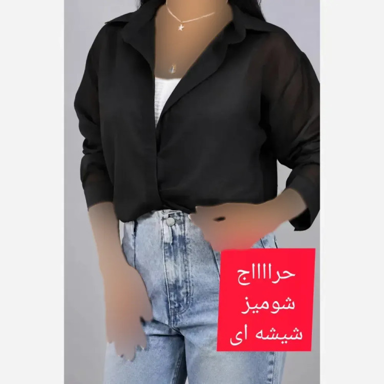 شومیز شیشه ای کریشه درختی مشکی فری سایز 36 تا 46 خنک تابستانه