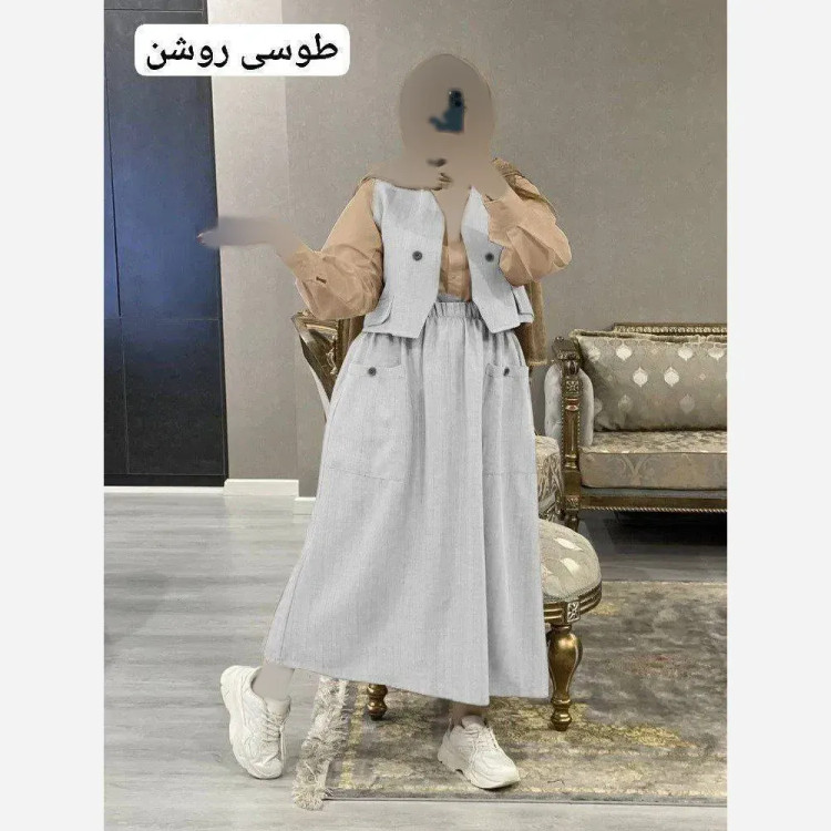 ست سه تیکه شانتون و شومیز داکرون ژینا سایز 38 تا 46