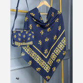 ست کیف و روسری طرح برگ جیوانچی مخمل و چرم نخی قواره 130