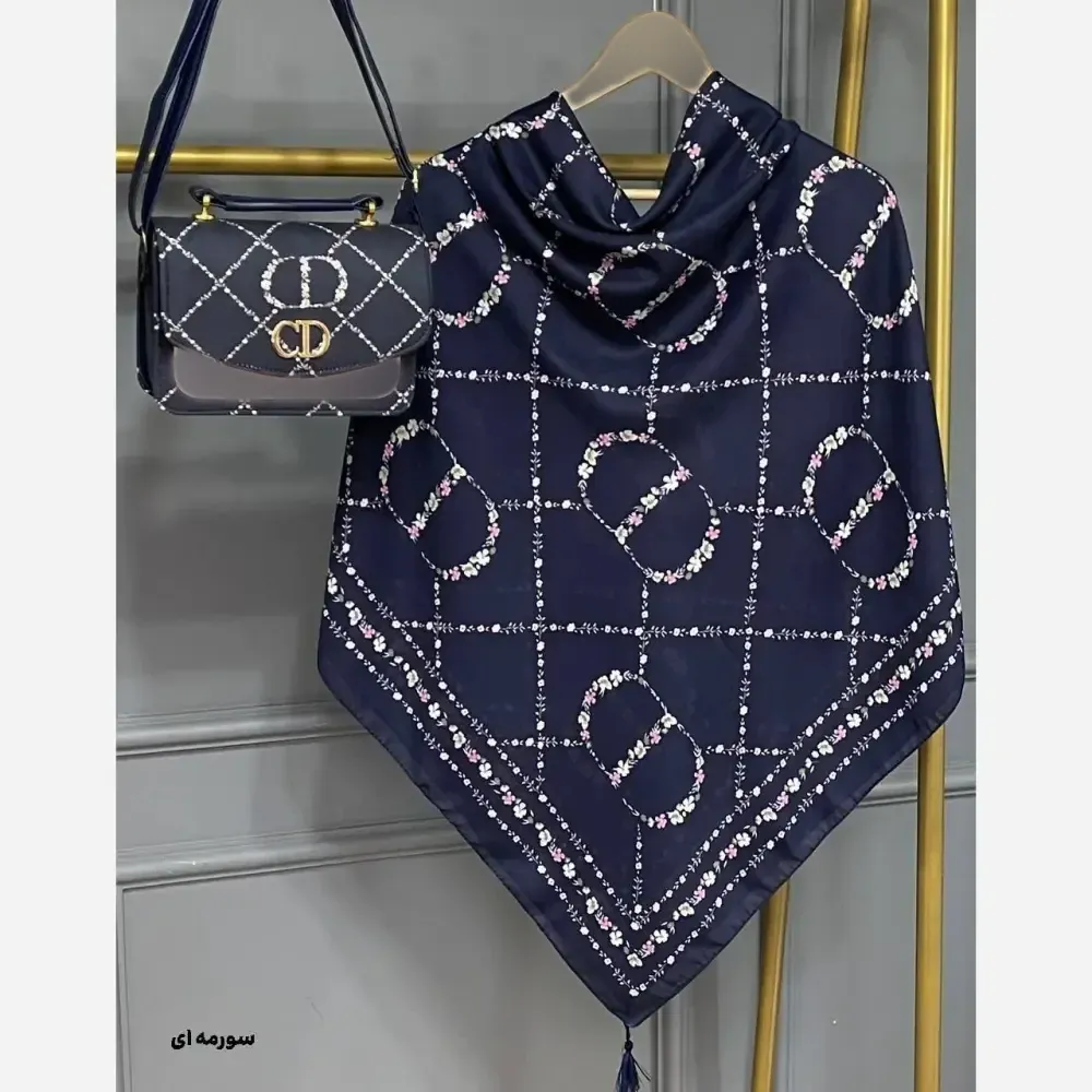 ست کیف و روسری مخمل و چرم صنعتی طرح دیور نخی منگوله دار سایز 130