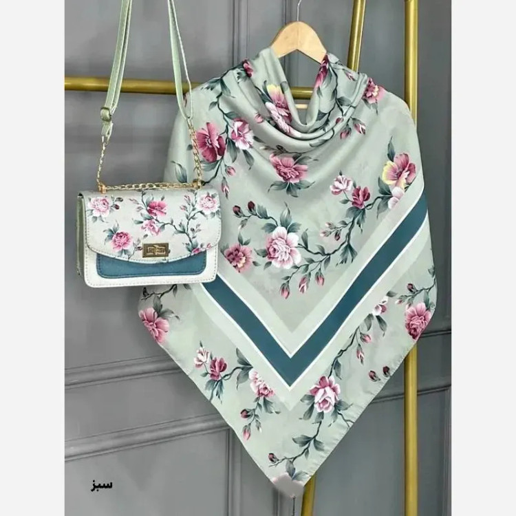 ست کیف و روسری گلفام مخمل و چرم نخی منگوله دار زنانه