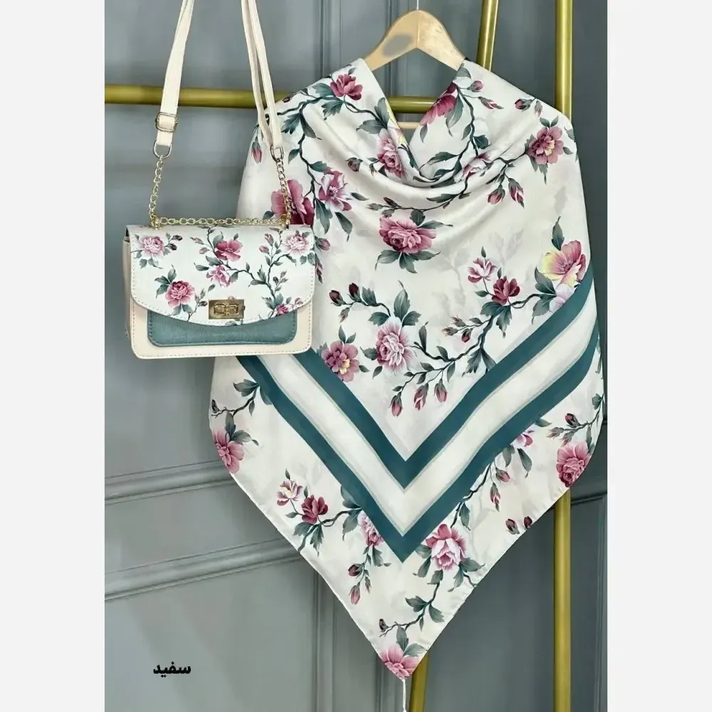 ست کیف و روسری گلفام مخمل و چرم نخی منگوله دار زنانه
