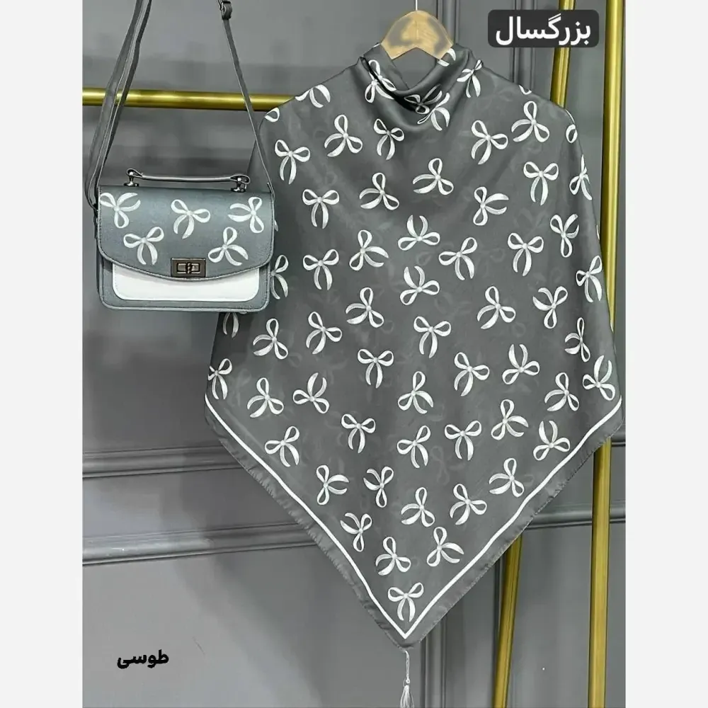 ست کیف و روسری پاپیونی نخی منگوله دار مخمل و چرم صنعتی