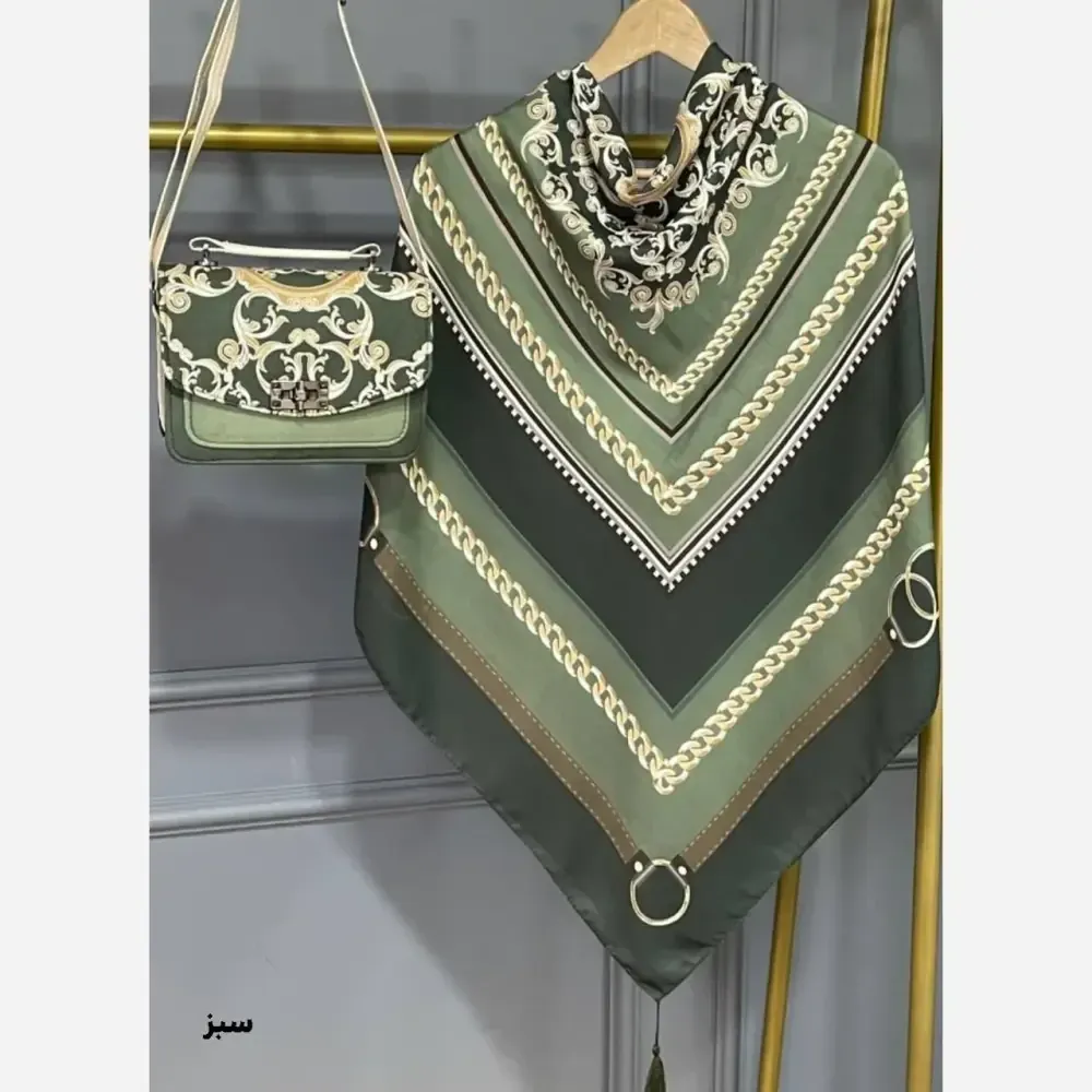 ست کیف و روسری گالریا مخمل و چرم صنعتی نخی منگوله دار