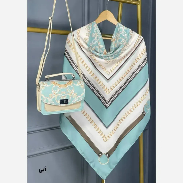 ست کیف و روسری گالریا مخمل و چرم صنعتی نخی منگوله دار