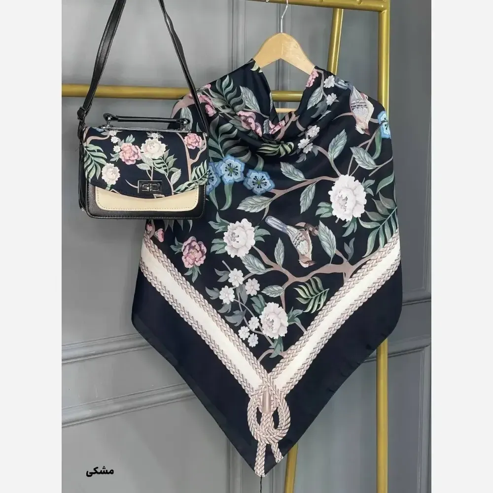 ست کیف و روسری گلاره مخمل و چرم صنعتی نخی منگوله دار