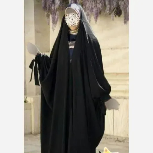 چادر جده پاپیونی مشکی جنس کن کن ندا مروارید سایز بندی متنوع
