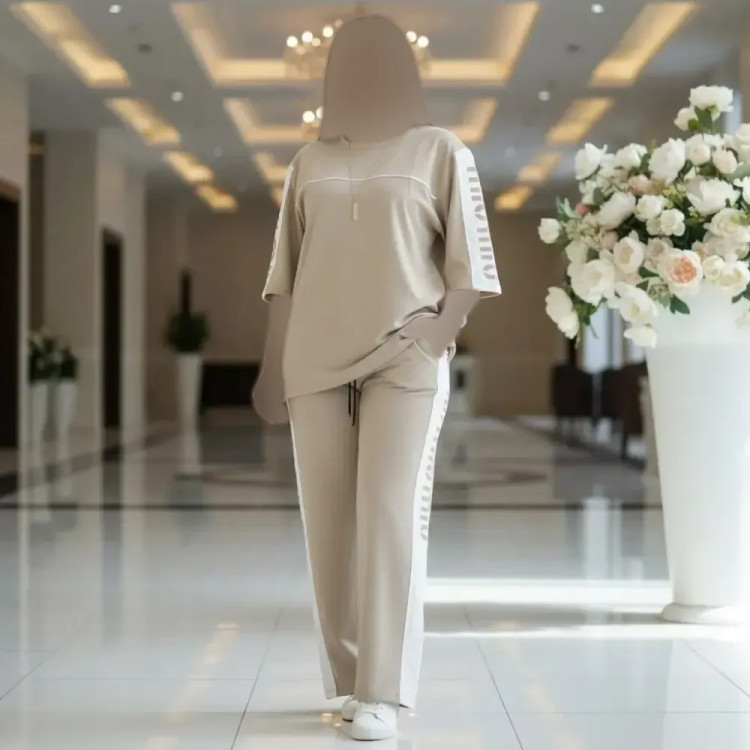 ست تیشرت شلوار گلکسی پنبه درجه یک زنانه مشکی یاسی فری سایز