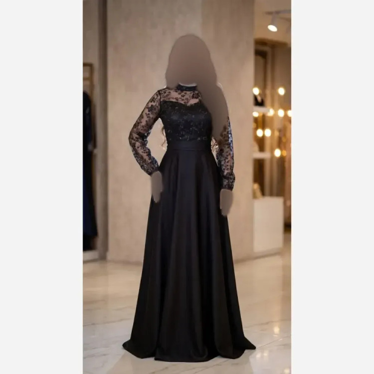 پیراهن مجلسی زنانه مهگل جنس حریر شاین و کرپ غواصی کمربند دار