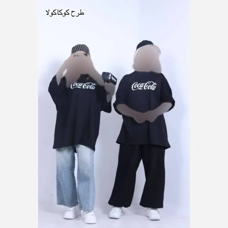 تیشرت لش نرمال ترندی سوپر پنبه فری سایز مشکی طرح کوکاکولا فرش درینک صدف چری اسپایسی کمپینگ دخترونه