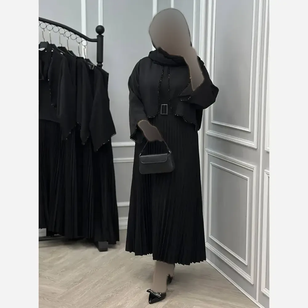 سه تیکه سارافن و کت زنانه فاریا بوگاتی کرپ مازراتی مشکی فری سایز 38 تا 46
