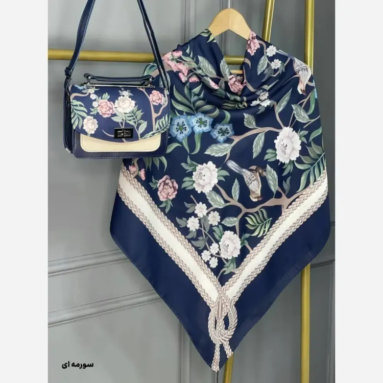 ست کیف و روسری مخمل و چرم صنعتی مشکی سورمه ای سبز قواره 130
