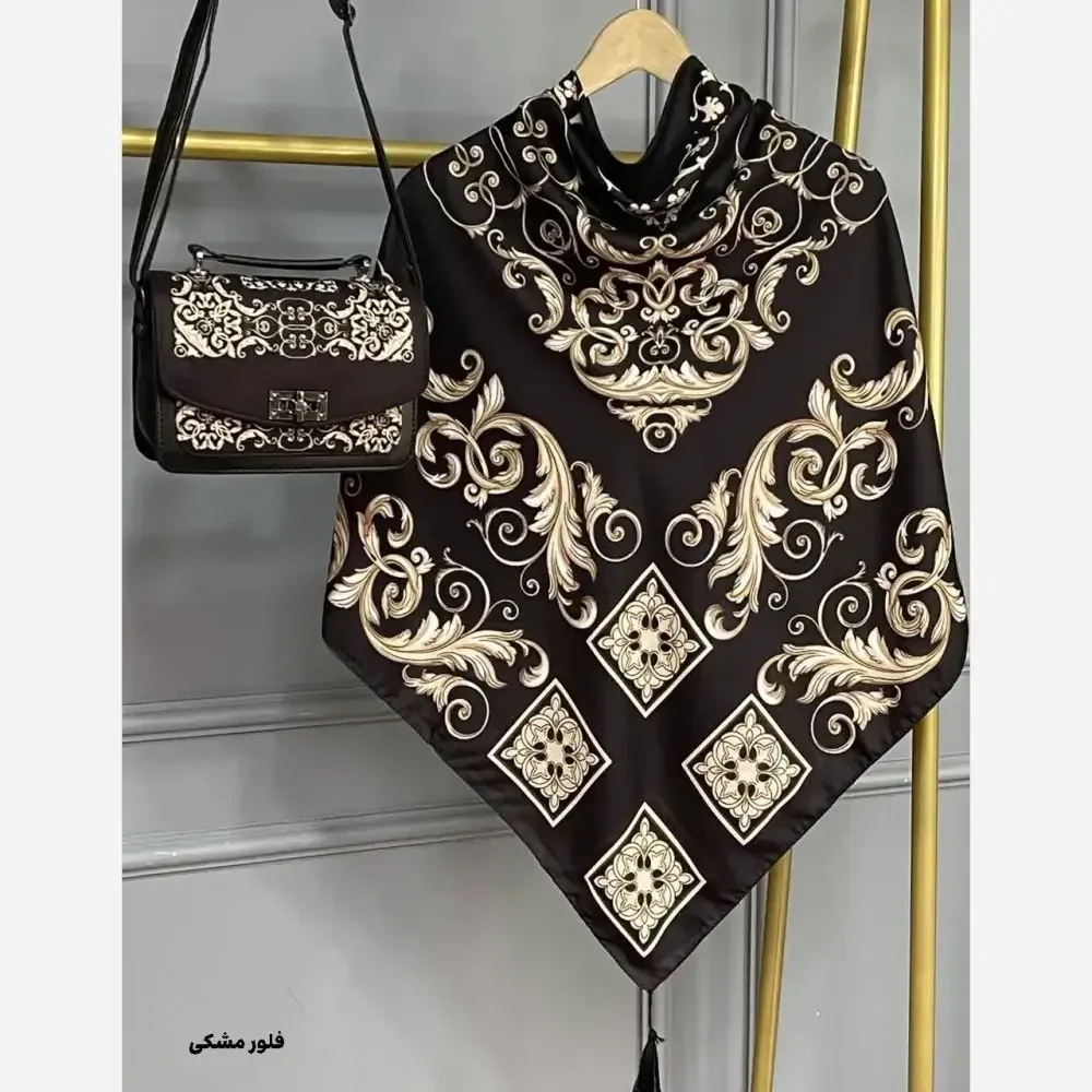 ست کیف و روسری مخمل و چرم صنعتی نخی منگوله دار