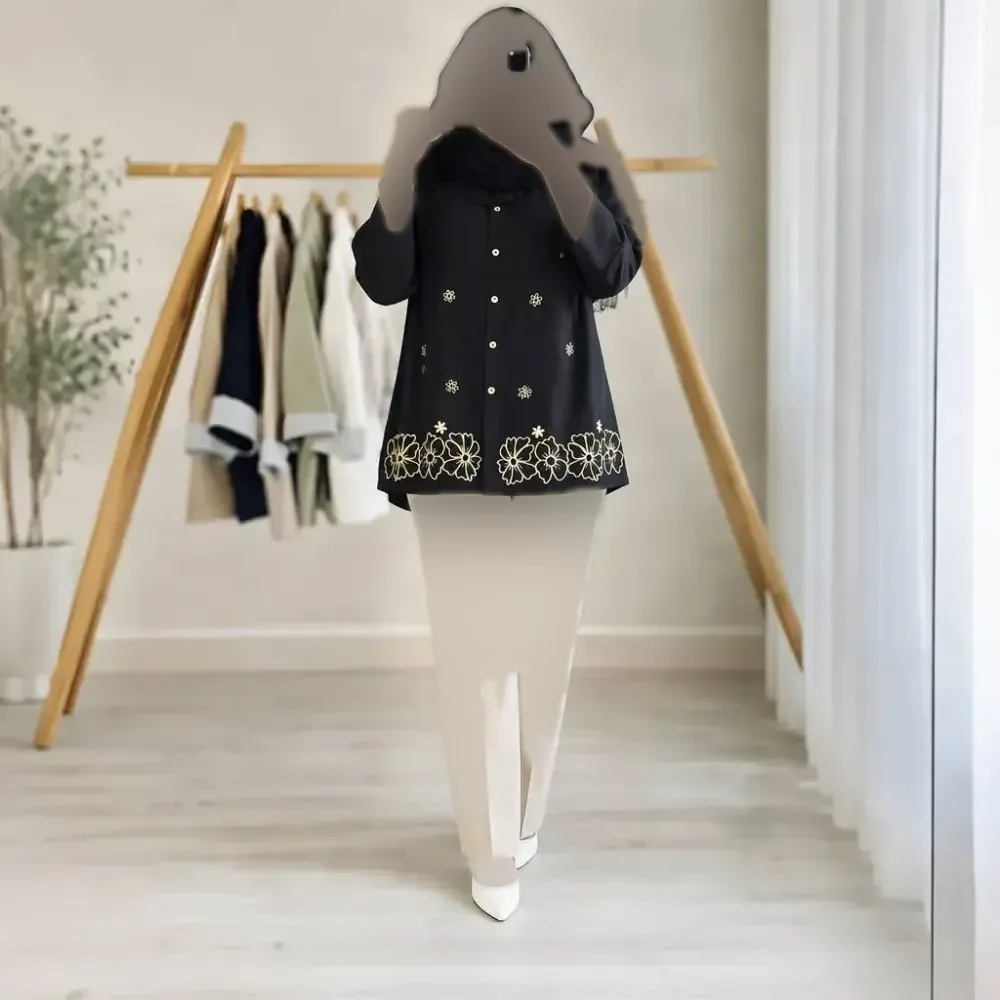 شومیز مانتویی گلدوزی شده جنس شانتون مهگل
