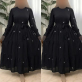 پیراهن مجلسی زنانه مدل ستاره جنس بوگاتی رنگ مشکی فری سایز