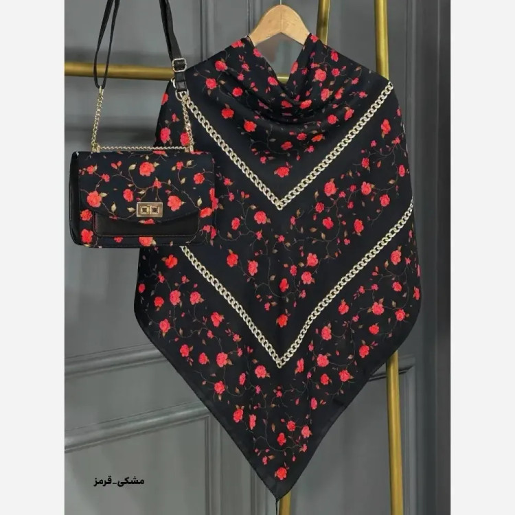 ست کیف و روسری گلسار مخمل و چرم صنعتی نخی منگوله دار