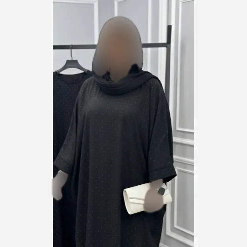 عبا افسانه کرپ الیزه مشکی نگین دار فری سایز