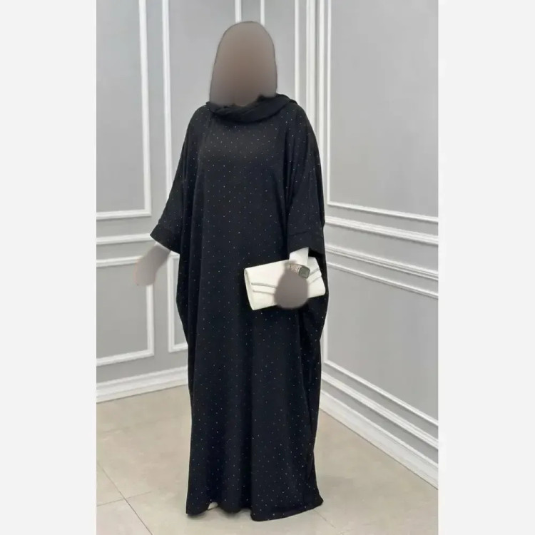 عبا افسانه کرپ الیزه مشکی نگین دار فری سایز