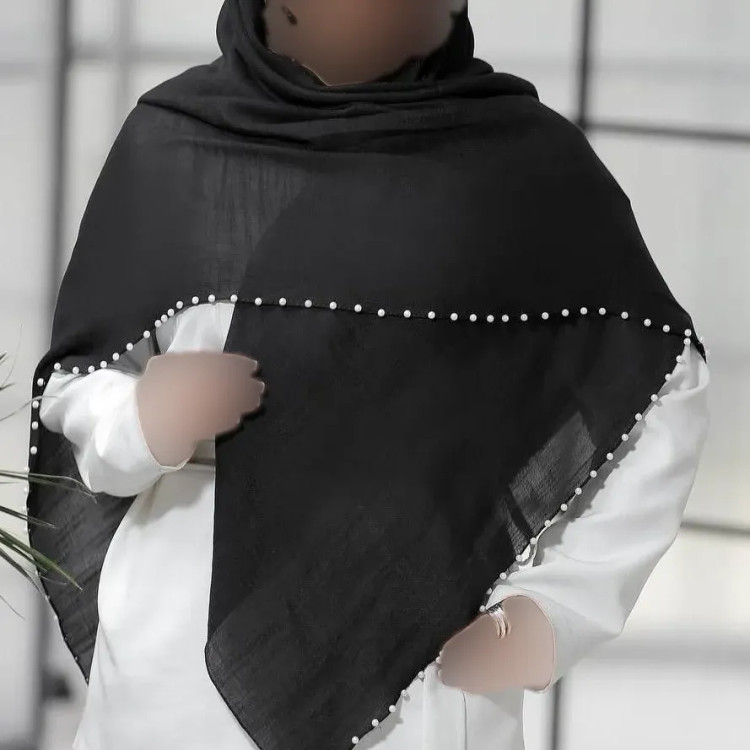 روسری نخ وال طرح ستاره مروارید دوزی سایز 125 در 125 سانتیمتر