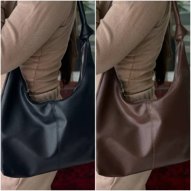 کیف چرم بند گره ای زنانه مشکی و موکا سایز 30*40 سانت سبک و جادار با کیفیت عالی