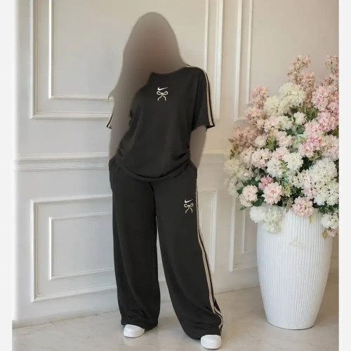 ست تیشرت شلوار زنانه گلکسی پنبه قهوه ای سایز فری 38 تا 48