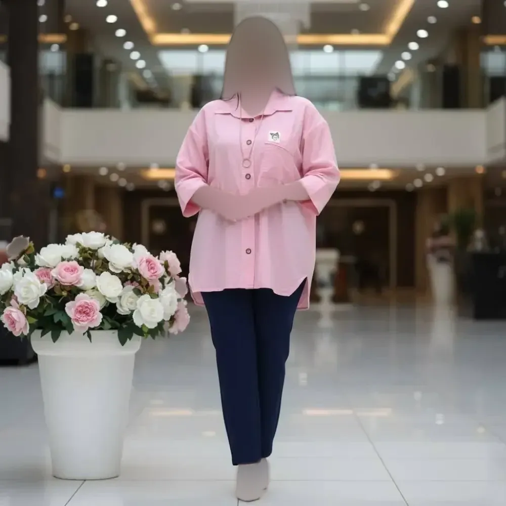 شومیز مانتویی لنین وارداتی طرح کرومی رنگبندی متنوع فری سایز