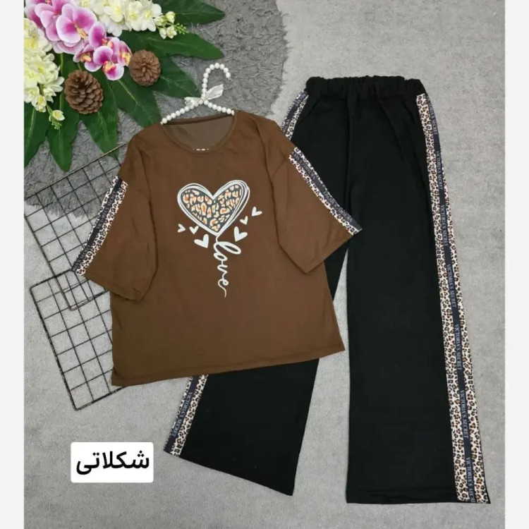 ست تیشرت و شلوار پنبهای بلوبری سایز آزاد رنگی