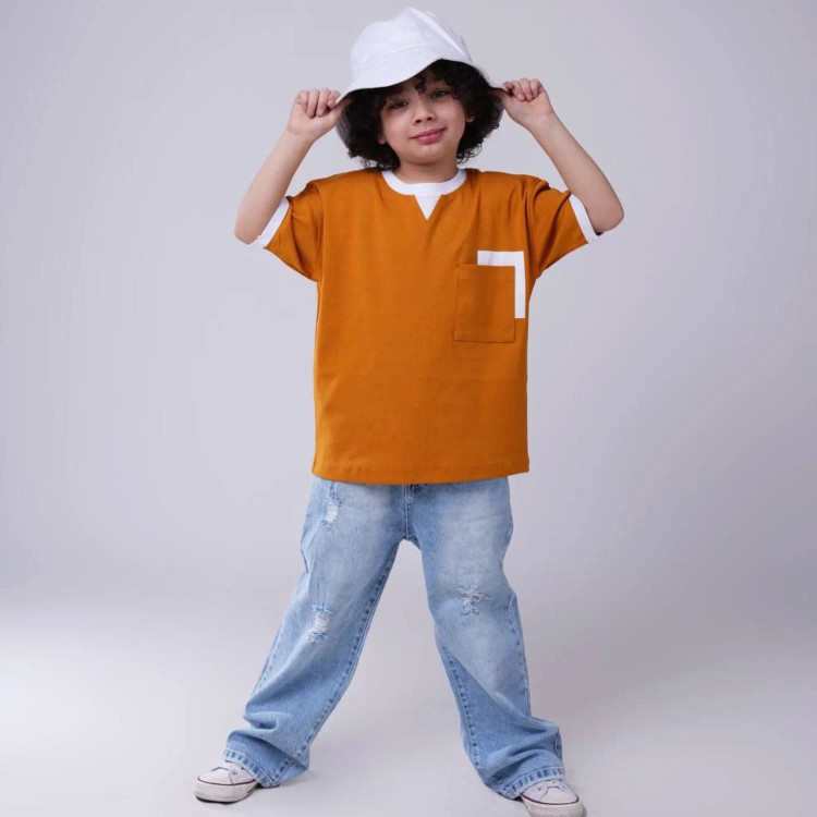 تیشرت پنبه طرح یقه کوبایی دخترانه و پسرانه سایز 8 تا 14 سال