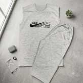 ست تاپ و شلوارک مردانه مدل چاپ نایکی نخ پنبه ملانژ تابستانی