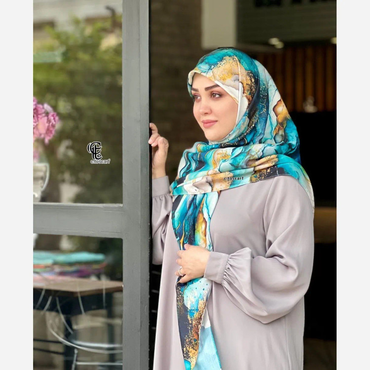 روسری نخی طرح لارا سایز 140 سبزآبی