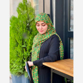 روسری نخ کاستوم قواره 140 طرح نارین سبز گل ریز