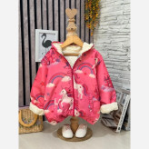 سویشرت کاپشن دخترانه رویه مموری ضد آب طرح تک شاخ مناسب 2 تا 10 سال