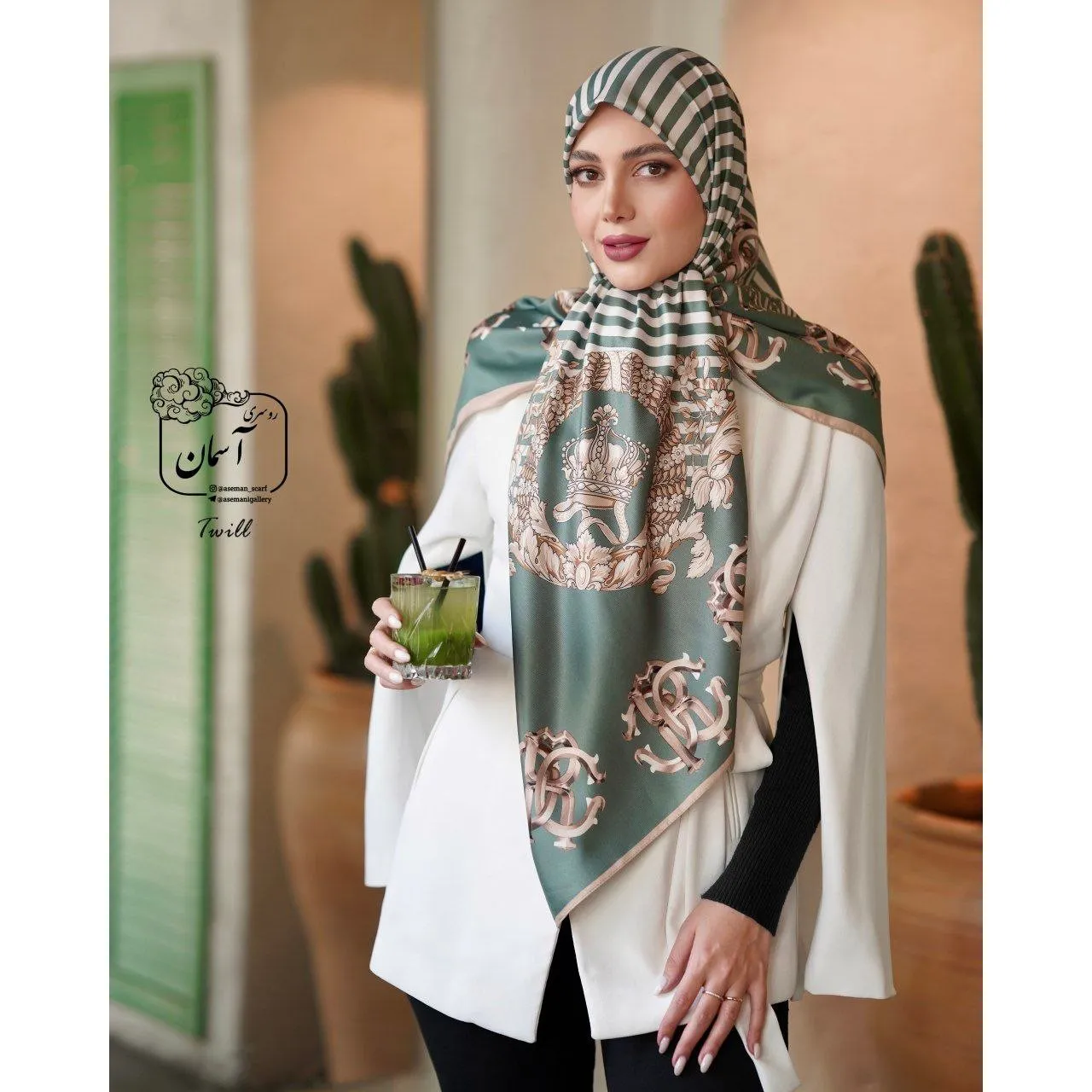 روسری ساتن ابریشم طرح دیپلمات قواره 140 توییل مجلسی