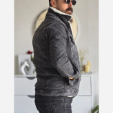 کاپشن لی خزدار ذغالی تمام کش