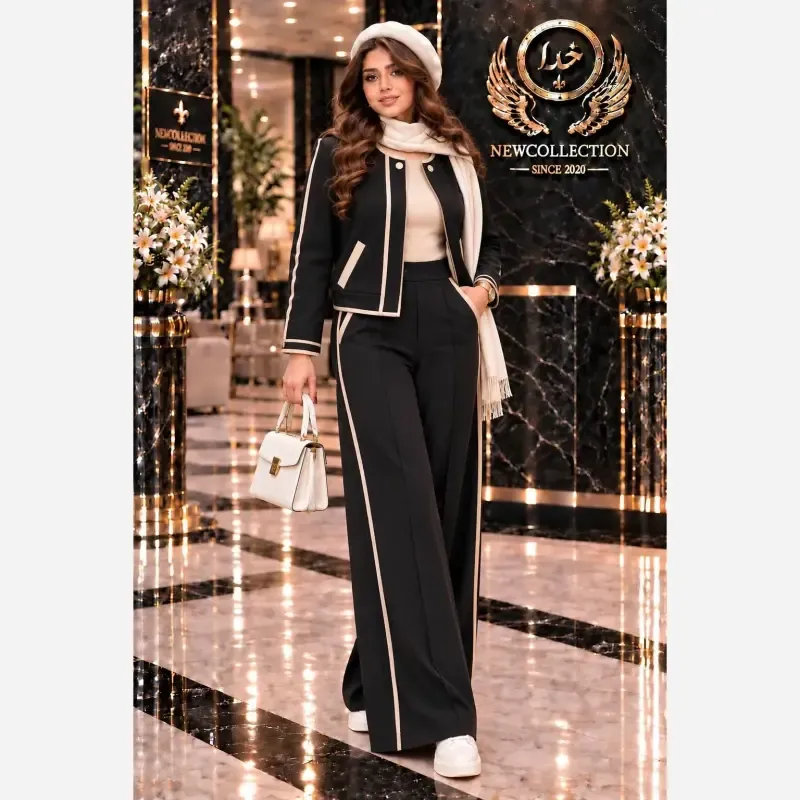 ست سویشرت و شلوار زنانه جنس سوپر مازراتی رنگ مشکی قهوه ای سرمه ای سایز فری 38 تا 46