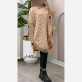 پانچ بافت طرح برگی پالتو آستین کشبافت فری سایز