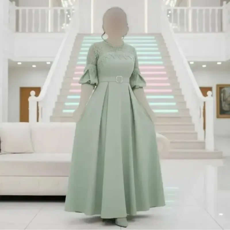 ماکسی جانان جنس کرپ مازراتی گرم بالا با کمربند رنگبندی سدری سرمه کرمی