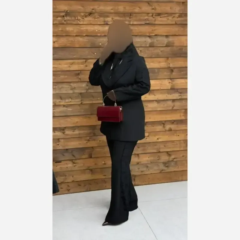 کت شلوار مجلسی زنانه میترا پارچه مازراتی دبل رنگ مشکی